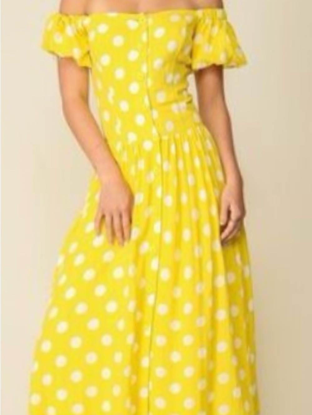 Lumiere Yellow Polka Dot Off-Shoulder Midi Dress